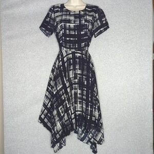 Corey Lynn Calter Painted Dress 4 Black White Plaid Fit‎ & Flare Asymmetrical